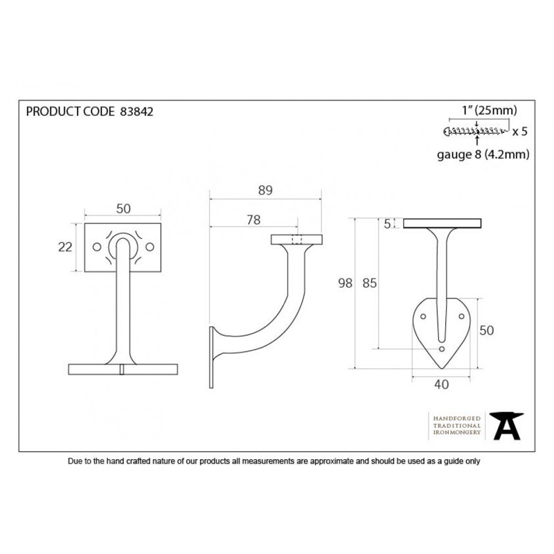 Handrail Brackets, 9.8cm H x 4cm W x 8.9cm D