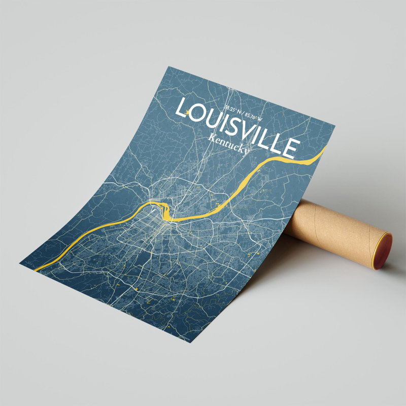 «Louisville City Map», impression, H 20 po x l 16 po, Bleu / Jaune