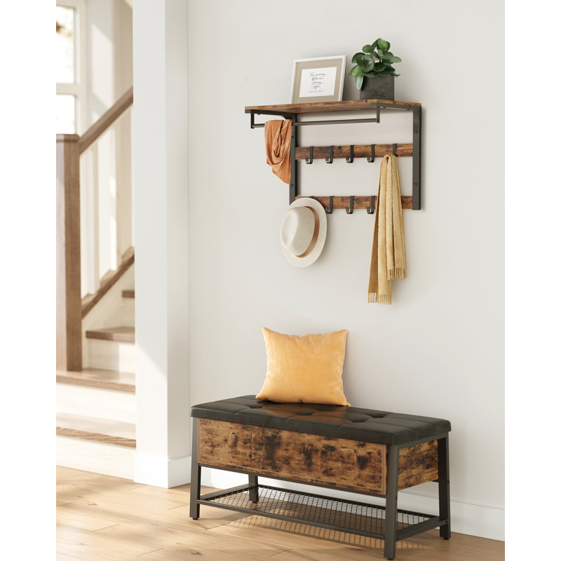 Meila Steel 10 - Hook Wall Mounted Coat Rack, Rustic Brown/Black