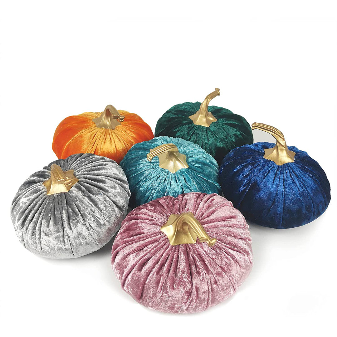 The Holiday Aisle® 6 Pack Velvet Artificial Pumpkins Set (Set of 6) The Holiday Aisle®