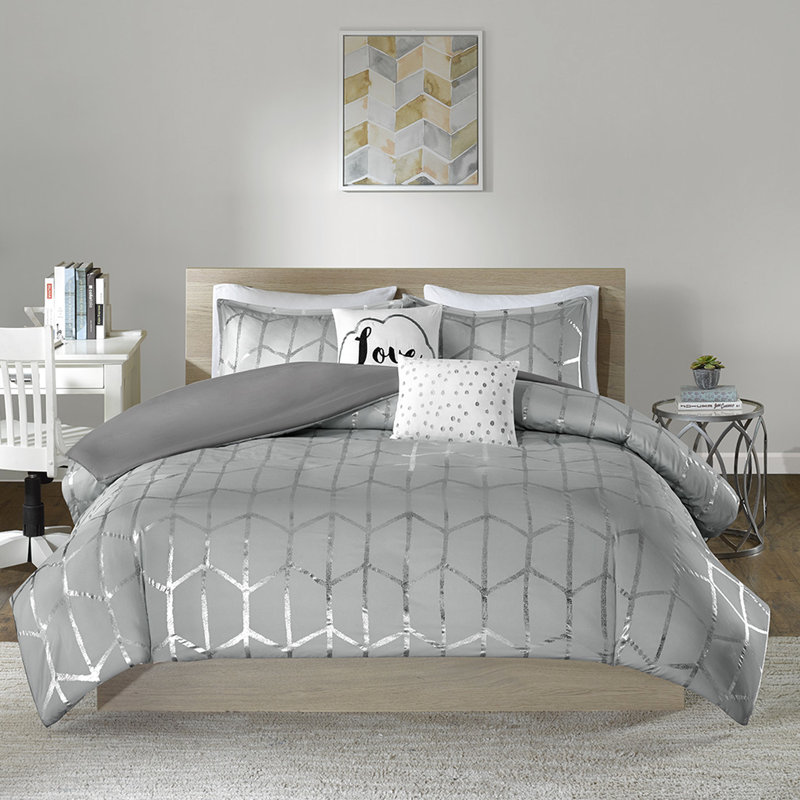 Housse de couette simple / simple TG moderne avec imprimé décoratif et fermeture à boutons