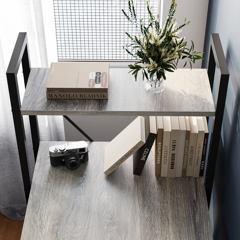 Metal Base Computer Desk, 121cm H x 140cm W x 64cm D, White Oak