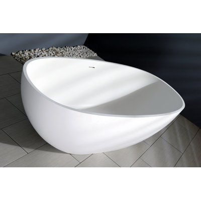 Kingston Brass Arcticstone 65-Inch Solid Surface Oval Double Ended Freestanding Tub with Drain