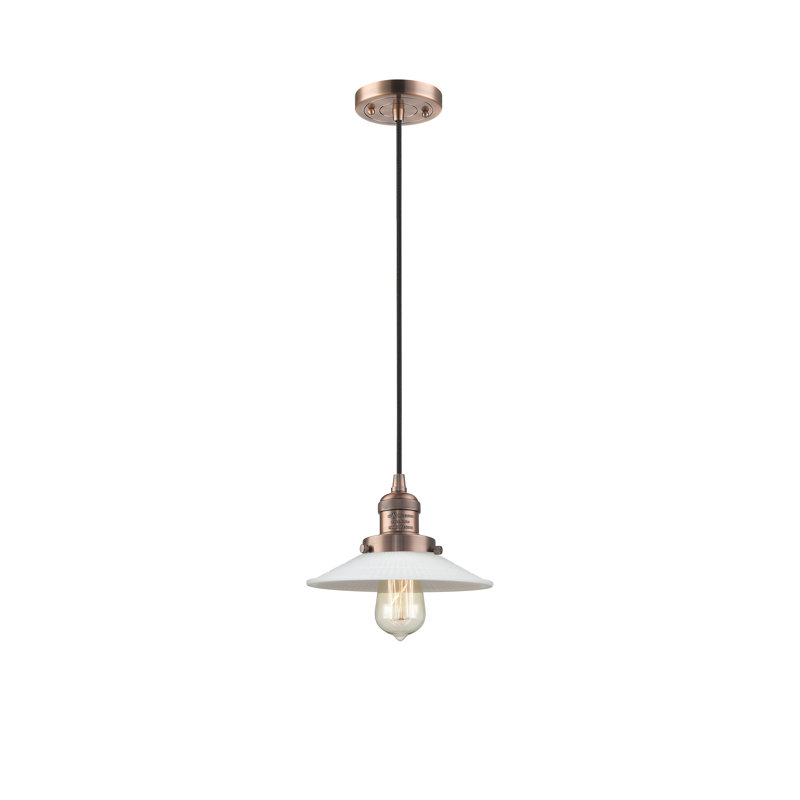 Luminaire suspendu conique 1 lumière Miramontes, Ampoule non incluse, Cuivre antique, Matte White Halophane