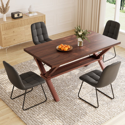 Ensemble de salle à manger de cuisine, table de salle à manger de 63 po avec chaises rembourrées de 32,8 po (table 4 chaises)