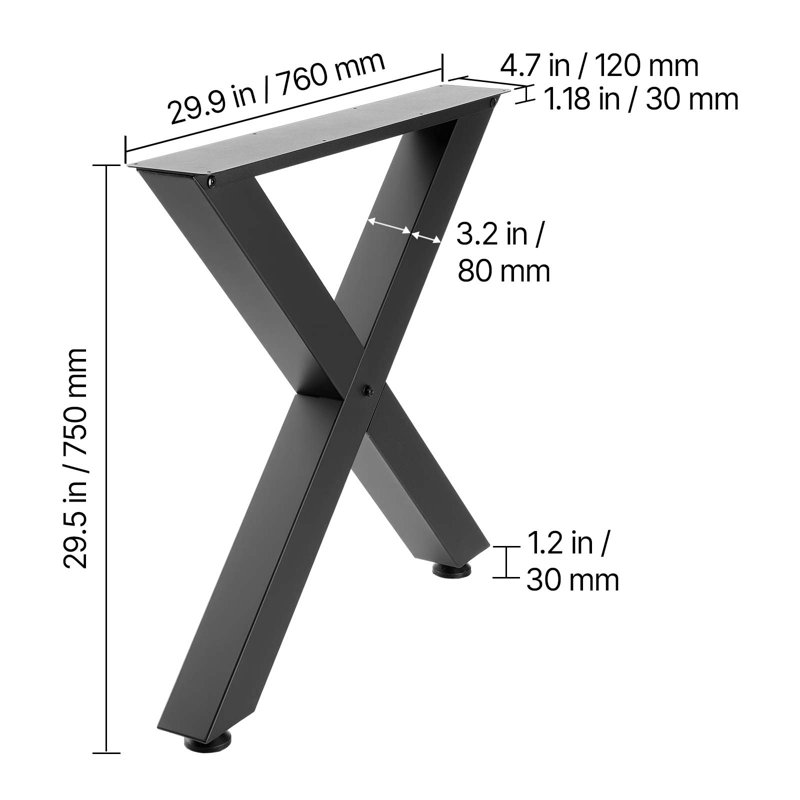 Pieds de table, pieds de meuble en acier de H 29,5 po x l 29,9 po, conception modulaire, assemblage facile, charge maximale de 2204 lb, pour bureau à domicile, tables basses de bar, établi, cadre en X, noir