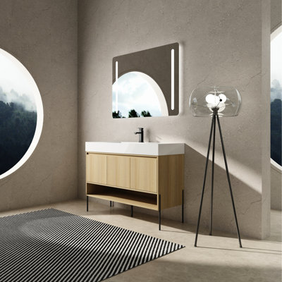 Bathroom Vanity 48", Single Resin Basin, 3-Door Modern Cabinet In Oak, Multilayer Solid Wood For A Practical And Attractive 48" With Sink Storage Oak - Easy Assembly, Hygienic Floor Protection