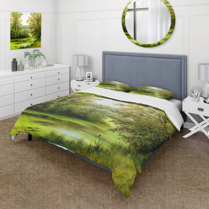 Green Pond With Spring Trees - Ensemble de housse de couette Country - Microfibre de polyester