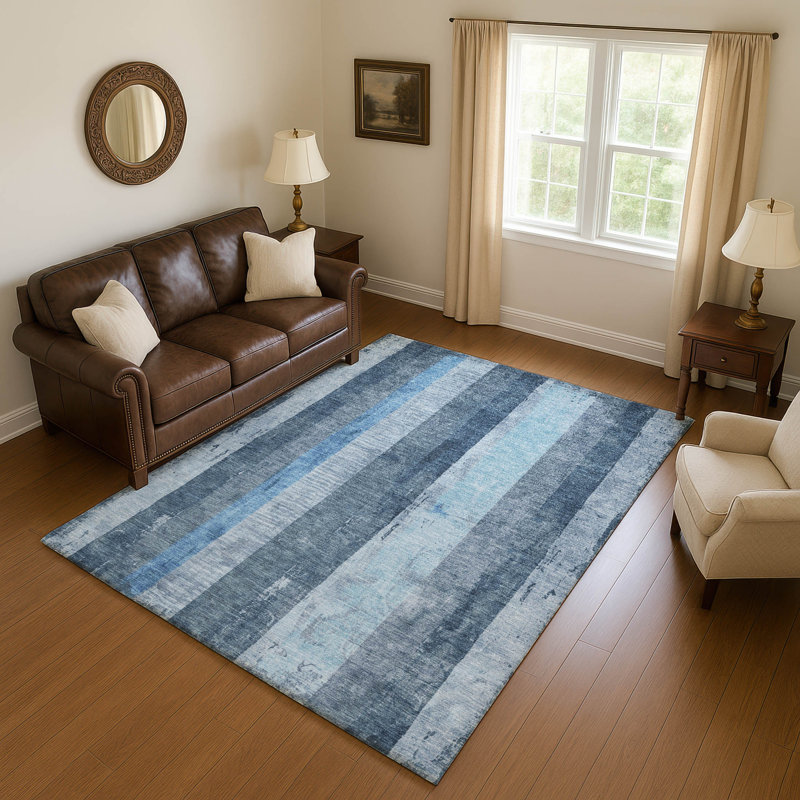 Tapis à rayures de qualité supérieure lavable à la machine Mehara AMF1689, Rectangle 5 pi x 7 pi 6 po