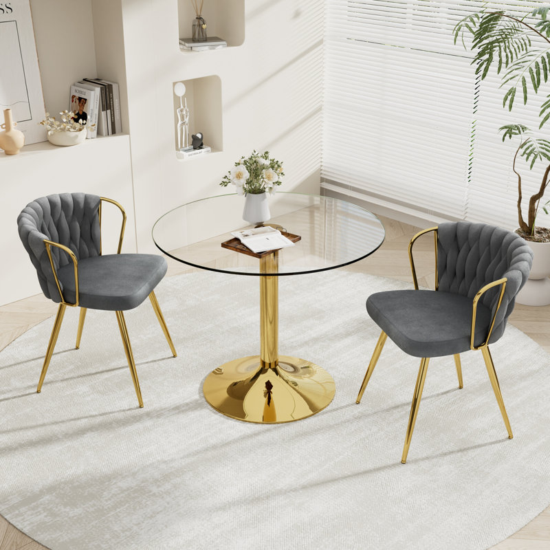 Ensemble de table de salle à manger Elegant, 3 pièces: table, 2 chaises, Gris, Doré