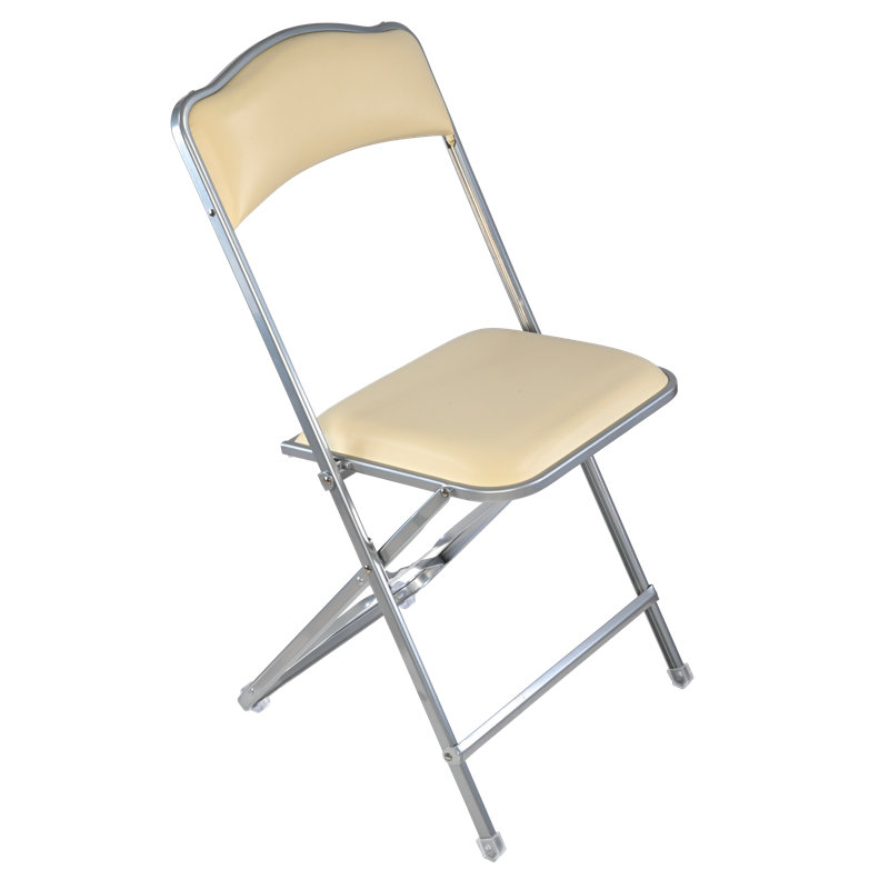 Seated In Style Fritz Style Folding Chair With Vinyl Padded Seats, Silver, Elegant & Comfortable Seating, Almond