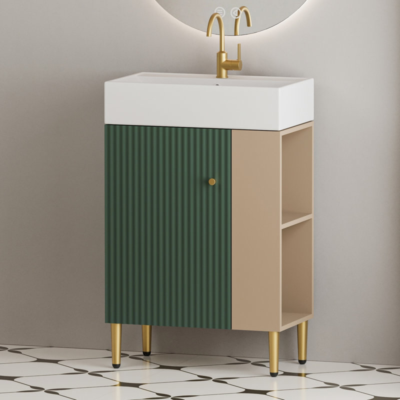 Bathroom Vanity With Ceramic Sink And Soft-Closing Door, Green