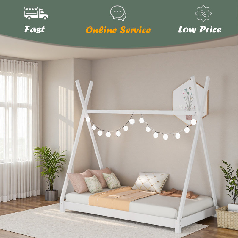Lit plateforme simple avec structure triangulaire, Blanc