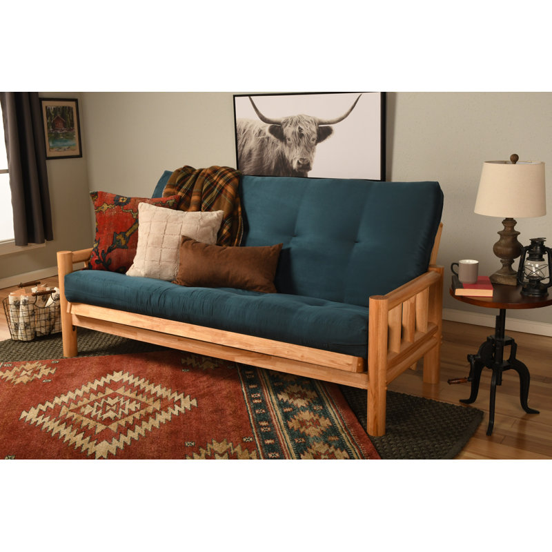 Futon double en coton avec matelas Anders, Suède en microsuède bleu, Naturel