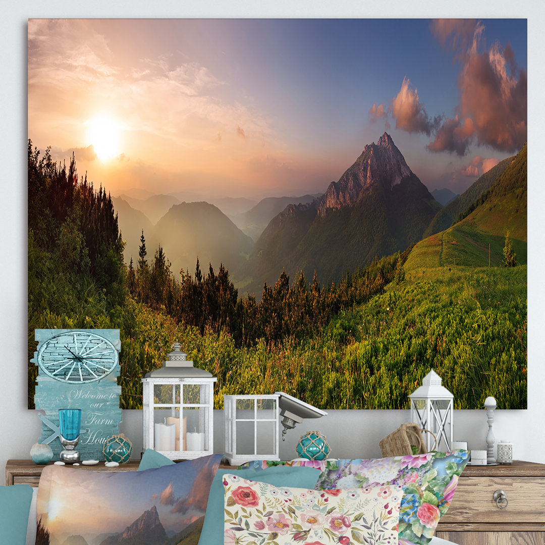 " Mountain Peak During Sunset " East Urban Home 