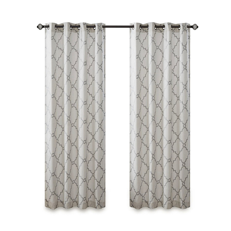 Fretwork Print Grommet Top Window Curtain Panel(Only 1 Pc Panel), Ivory/Gray, 50" W x 108" L