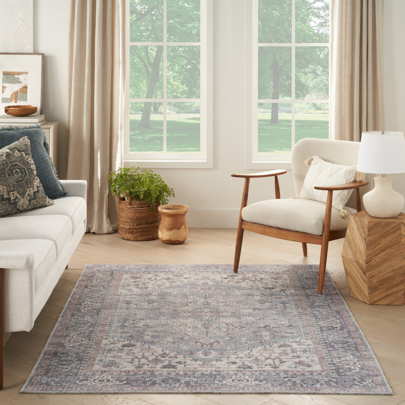Machine Washable Oriental Gray Area Rug, Rectangle 7'10" x 9'10"