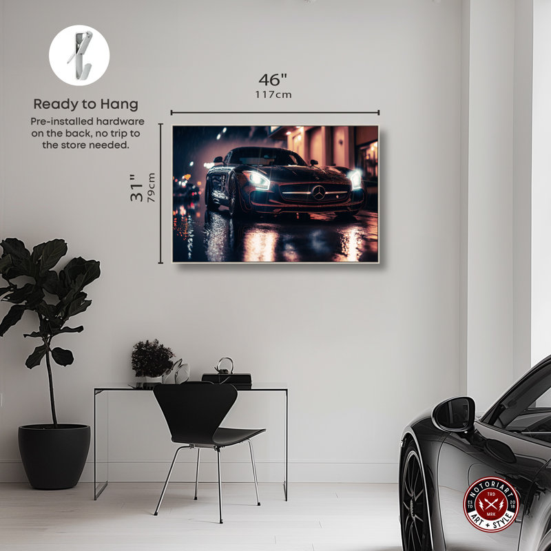 Art mural «Bastro Racing Car» par Notoriart, Encadrement argenté, H 31 po x l 46 po