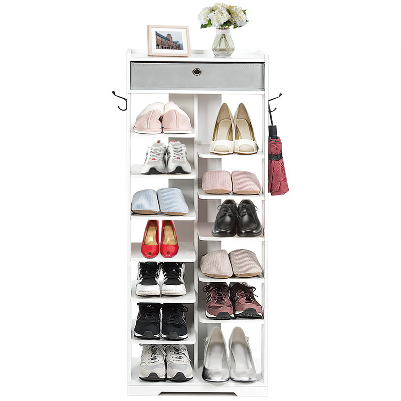 13 Pair Solid Wood Shoe Rack, White