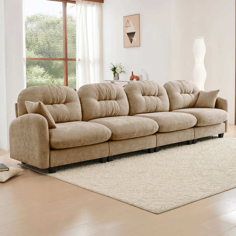 Canapé modulaire à quatre places modulaire, tissu chenille de qualité supérieure, avec 2 coussins décoratifs, dossier capitonné