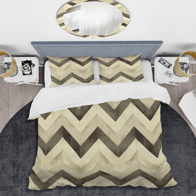 Ensemble de housse de couette moderne ivoire gris à chevrons modernes Bliss II
