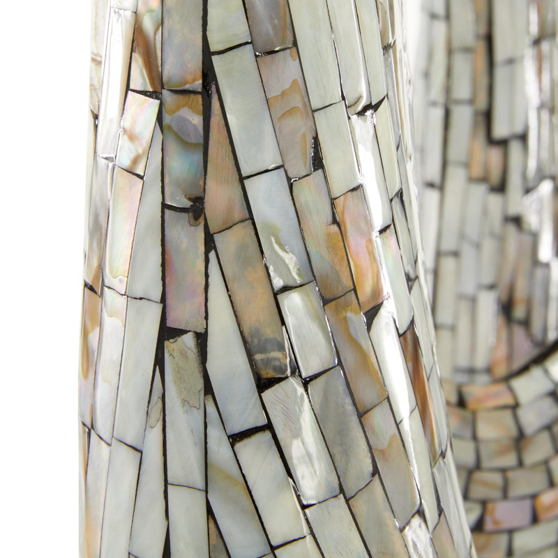 Mother of Pearl Shell Swirl Abstract Decorative Sculpture with Black Base, Multicolor