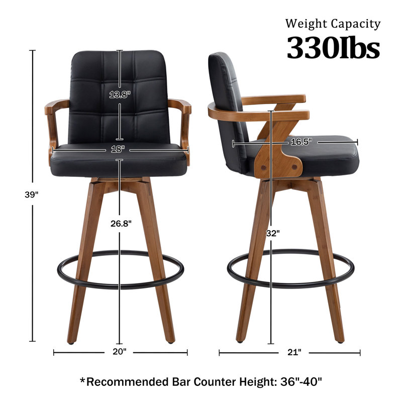 Tabouret de comptoir pivotant 27 po H, Noir