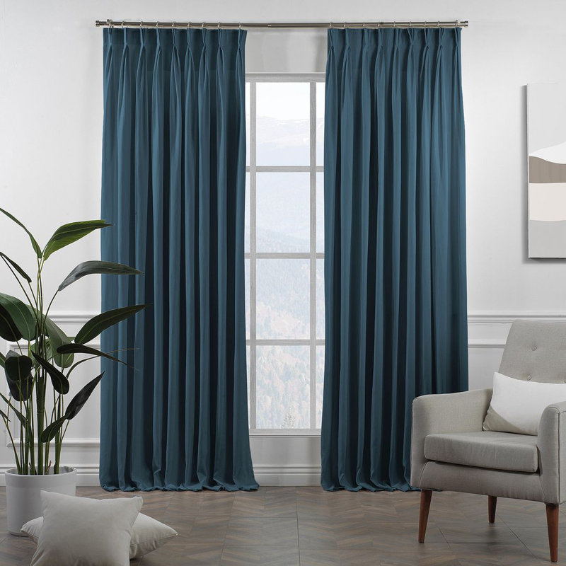Panneau de rideau simple décoratif à double pincement très long et très large, L 100 po x L 45 po, Bleu ciel