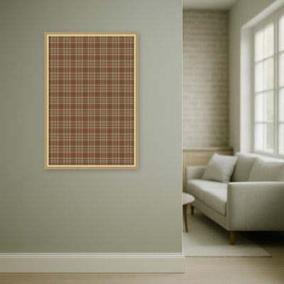 Tableau d'affichage encadré en tissu avec imprimé à carreaux brun