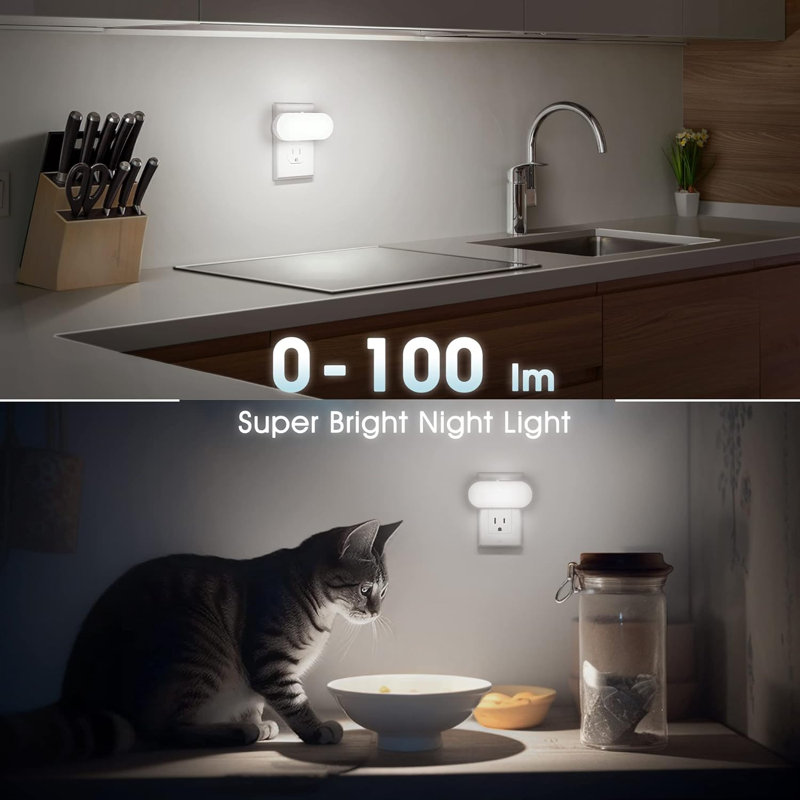 Horizontal White Plug-In Night Light With Light Sensor, 5000K Daylight, Dimmable
