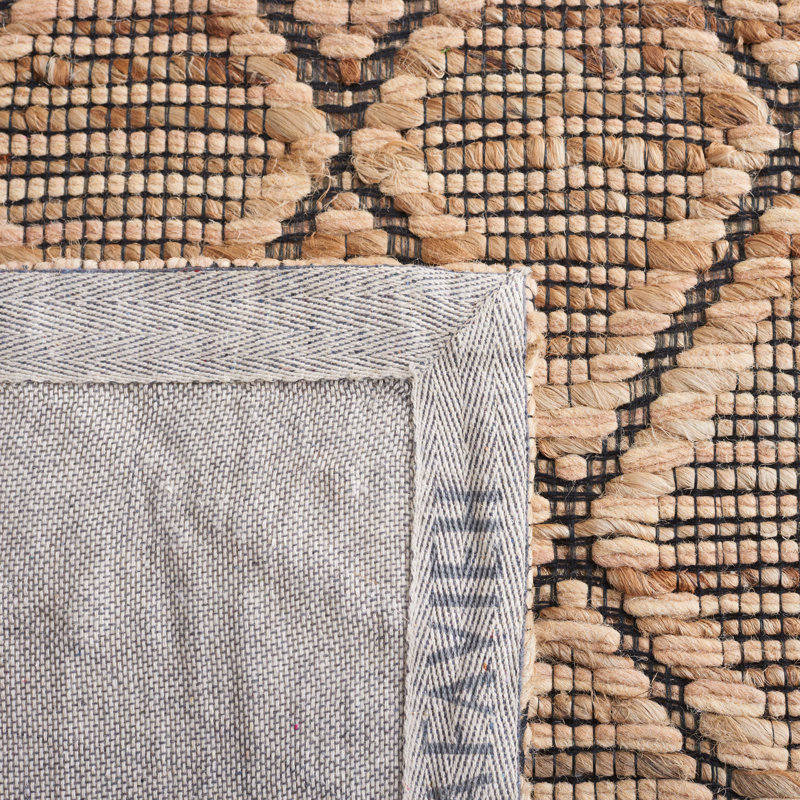 Natural Fiber Hand Loomed Wool/Jute Geometric Rug in Brown, Rectangle 5' x 8'