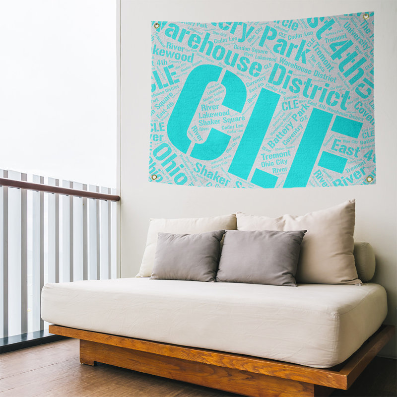 Tapisserie de polyester districts, art word, H 50 po x l 59 po, Cyan, Cleveland