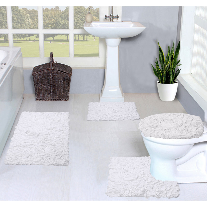Ensemble de tapis pour salle de bain 4 pièces Alamanno, Blanc