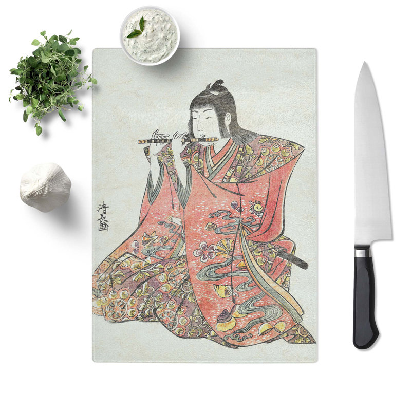 Tempered Glass Boy Playing the Flute by Torii Kiyonaga Chopping Board, 39cm W x 28.5cm L