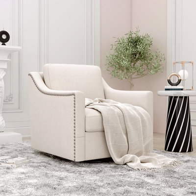 360 Degree Swivel Armchair Cotton Linen Skin-Friendly Fabric Ergonomic Design Brass Nail Decorative Armchair Living Room Chairs Bedroom Chairs Living Room Chairs Black Legs Suitable For Indoor Homes