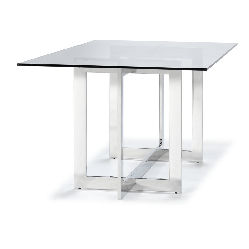 Glass Top Metal Base Dining Table, Silver