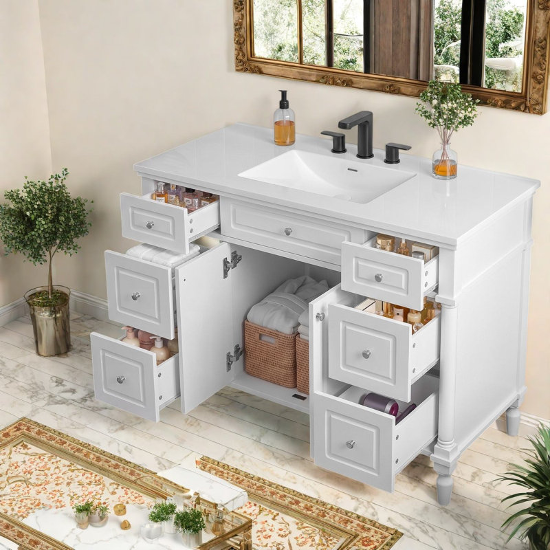 Meuble-lavabo noir rétro, 47,8 po, Blanc