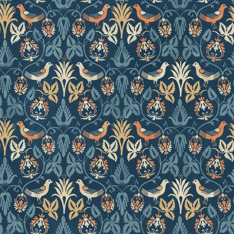 Yuki Osada Damask Wallpaper Double Roll, Blue/Orange