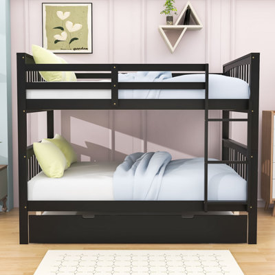 Full Over Full Wooden Bunk Bed With Twin Trundle And Convertible Design