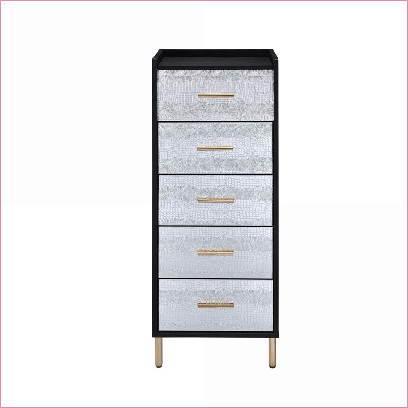 Armoire à bijoux avec 4 tiroirs Miroir de salle de bain relevable | Noir et noir Argent | Bois et amp; Métal