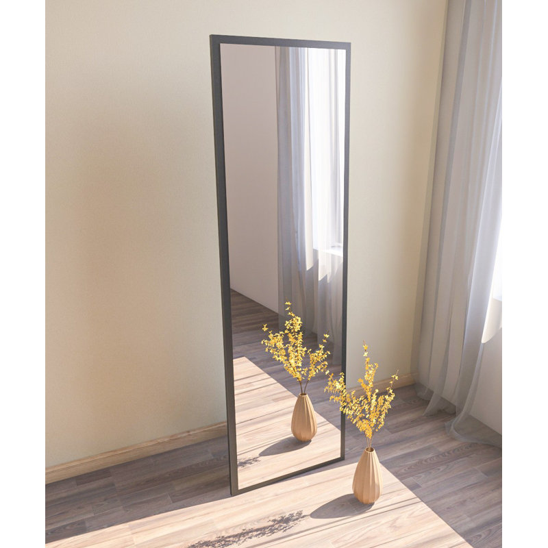 Elegant Floor Standing Mirror, Black, 19.7 x 63.0 x 0.9 inches | 100% MDF with Ecological Flotal-E Glass | Wall-Mountable Option | Modern Design for Home Decor & Dressing Rooms, Stylish & Functional