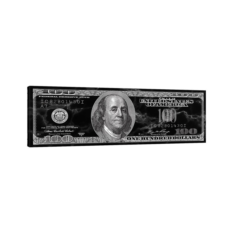 Hundred Dollar Bill - Panoramic Painting on Canvas, Wrapped Canvas, 152.4 cm H x 50.8 cm W x 1.91 cm D