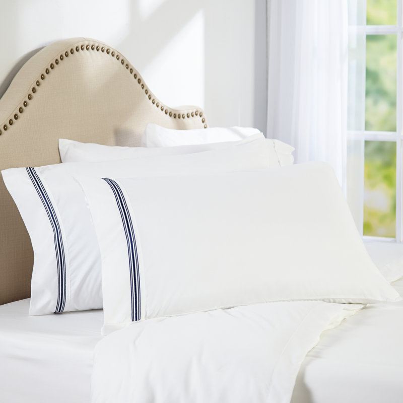  Ensemble de draps en percale en microfibre à rayures satinées 1800, Taie d'oreiller pour lit simple, Chocolat