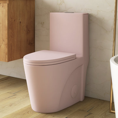 Toilette une pièce à chasse d'eau rose 1,1 / 1,6 GPF Tornado, siphonic S-Trap 12 po, bol allongé avec siège à fermeture douce, puissant double chasse à pression 1000G, siège de siège confortable hauteur ADA 17 po.