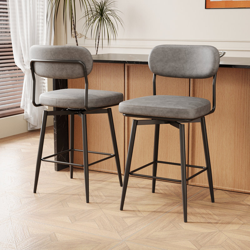 Ensemble de 2 tabourets de bar rotatifs à 360 ° avec tabourets de bar et coussins en cuir, Gris