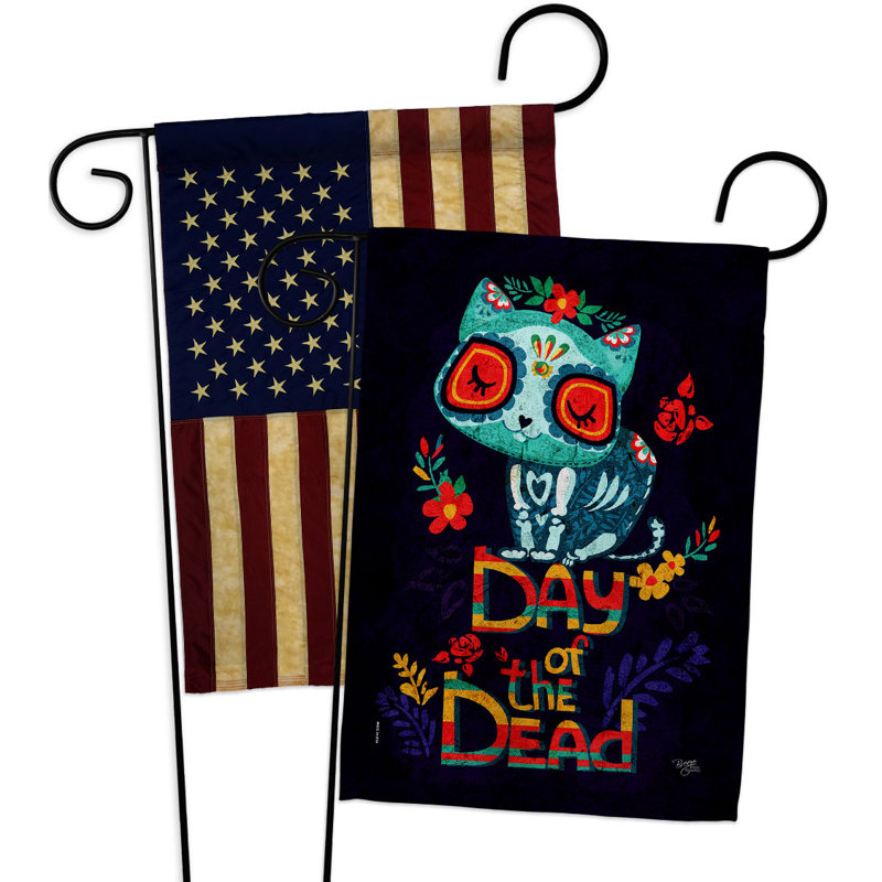 Drapeau de jardin tête de mort en polyester 18,5 x 13 po Skull Cat