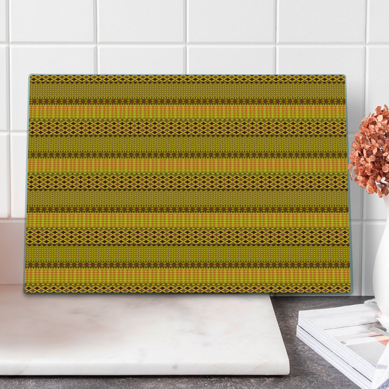 Ambesonne Kente Pattern Cutting Board Large Size Folk Zigzag Tile Multicolor