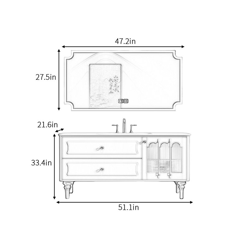 Armoire de salle de bain rétro, Crème, crème, 51"