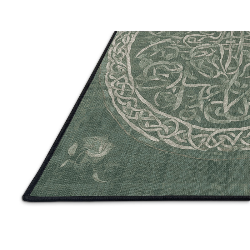 Machine Washable Gray Area Rug, Round 6'