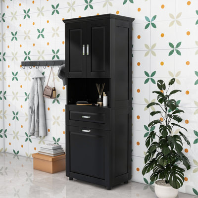 Tall Bathroom Cabinet with Tilt-Out Laundry Hamper and Storage Cabinet
